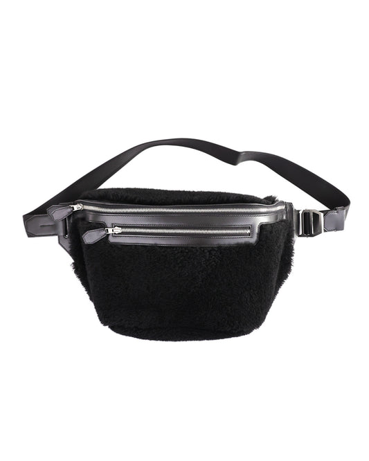 Hermès Black Shearling Cityslide Waistbag GM 2017