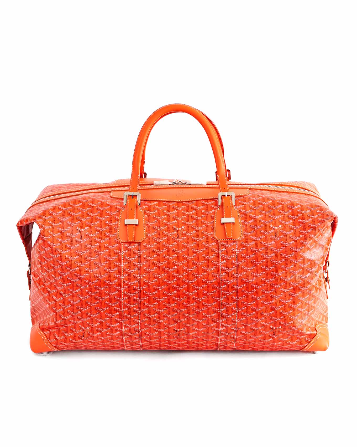 Goyard Orange Goyardine Bowling 55 Duffle Bag | ELUXE STORE Elegance du luxe
Year and Stamp:
2025 /
Color:
Orange Goyardine
Hardware:
Silver
Leather or Material:
Canvas and Leather
Condition:
New, never used, has slight imperfections from storage at two corners.
Dimensions:
55 x 32 x 25cm
Packaging:
Stickers, Dustbag, and Lock and Keys