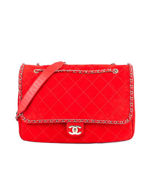 Chanel x Pharrell Williams Red Suede XXL Classic Flap Bag