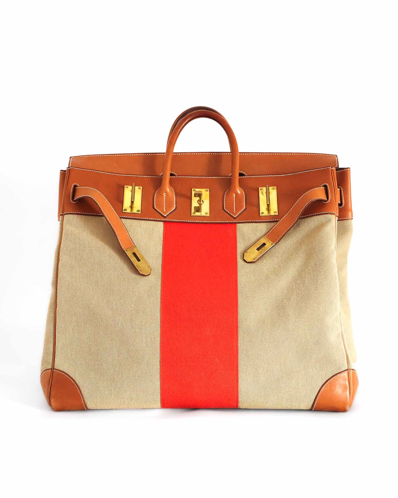 Hermes HAC 50 Travel Bag Barenia and Canvas Toile