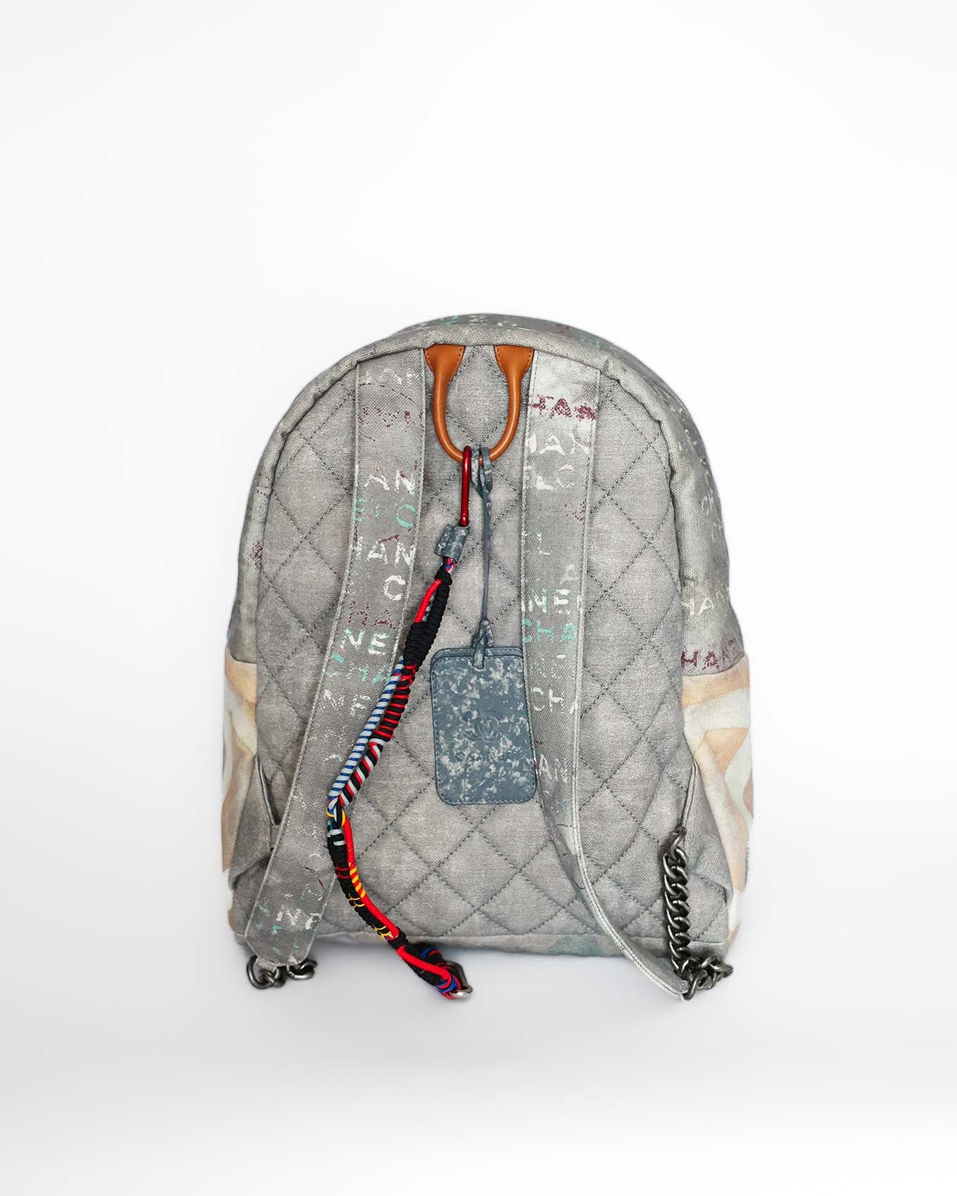 Chanel SS14 Artclass Light Grey Canvas Large Graffiti Backpack FULL SET