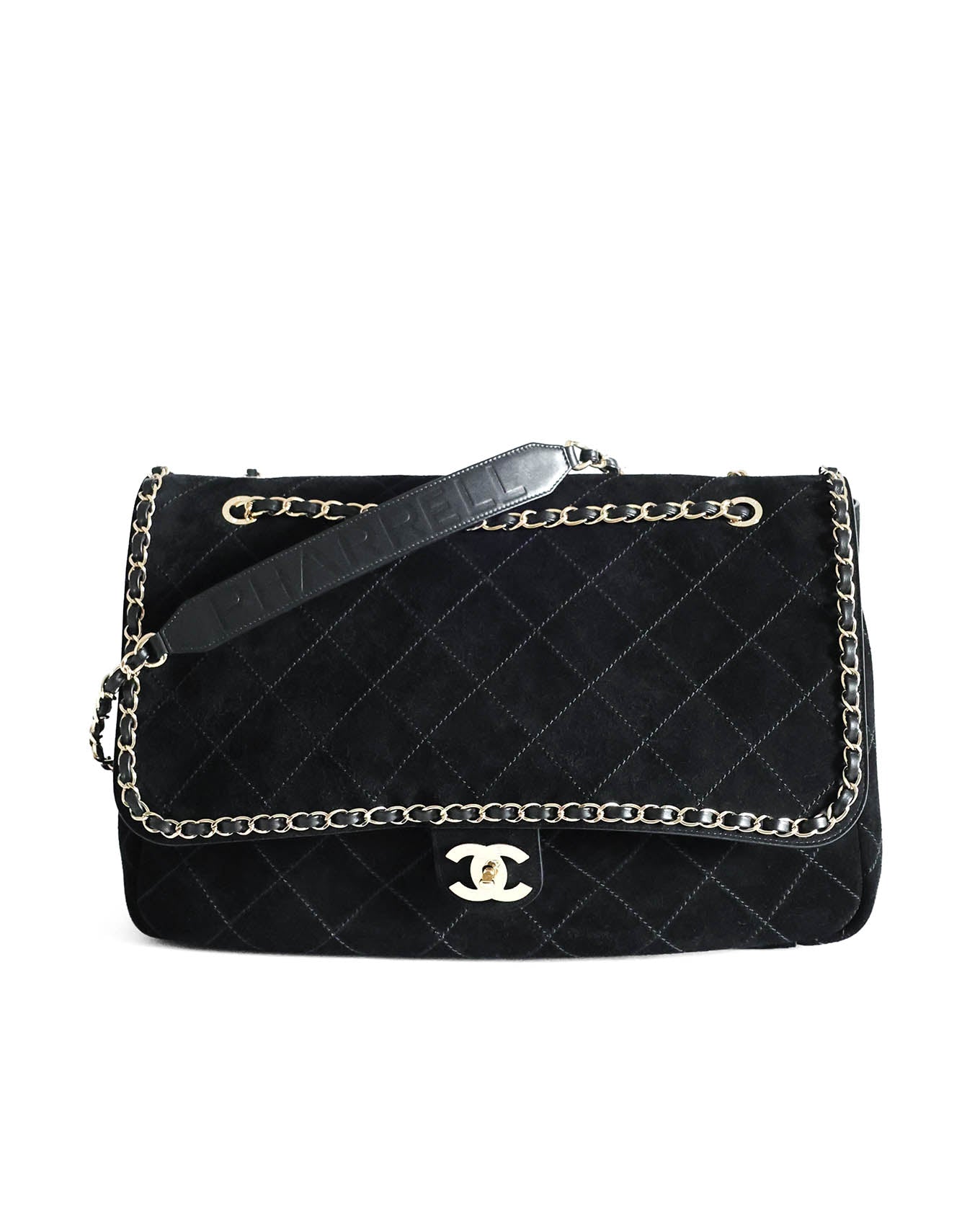 Chanel x Pharrell Williams Black Suede XXL Classic Flap Bag front view
