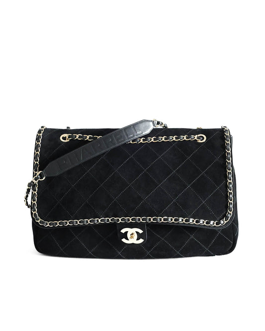 Chanel x Pharrell Williams Black Suede XXL Classic Flap Bag front view