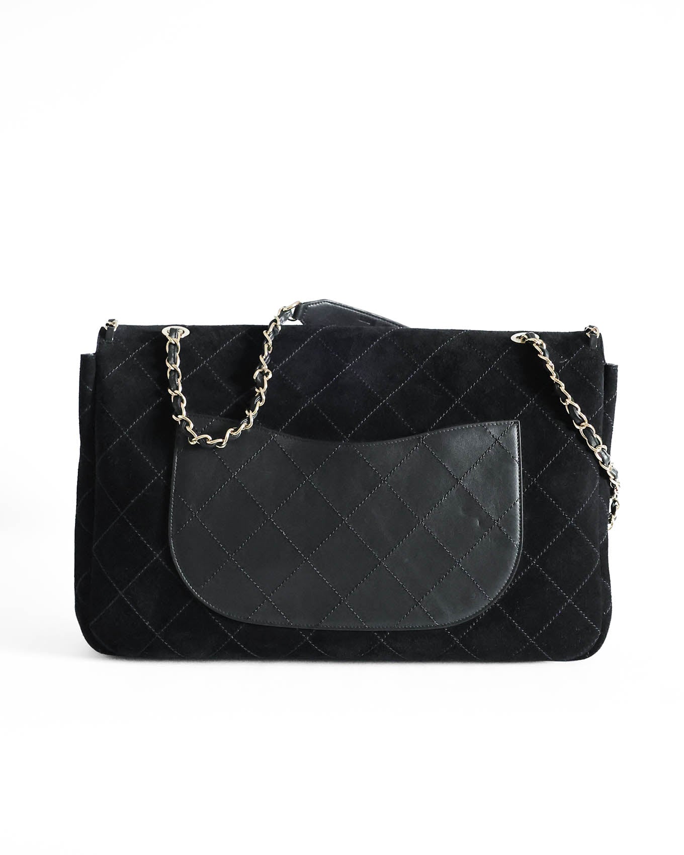 Chanel x Pharrell Black Suede bag backside view