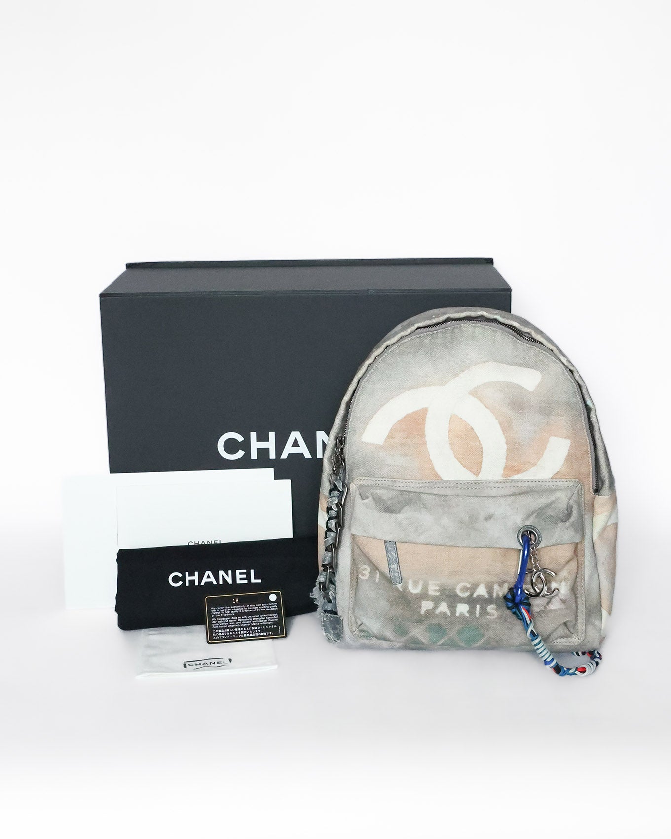 Authentic Chanel Spring Summer 2014 Graffiti Canvas Backpack Full Set rare Travel Bag for sale | ELUXE STORE Elegance du Luxe