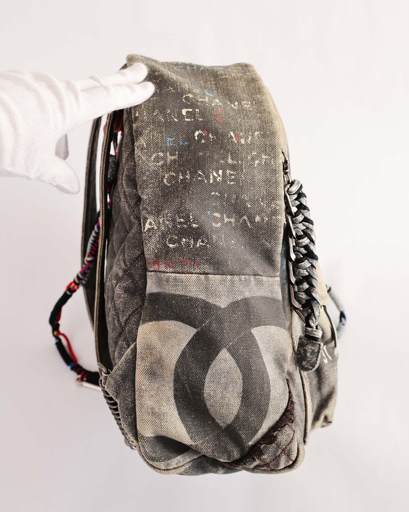 Chanel SS14 Artclass Grey Canvas Large Graffiti Backpack | ELUXE STORE