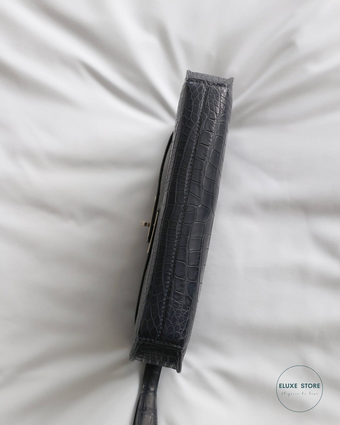 Hermès Kelly Depeche 25 Blue Nuit Matte Alligator Pochette Crocodile Skin Clutch Bag | ELUXE STORE