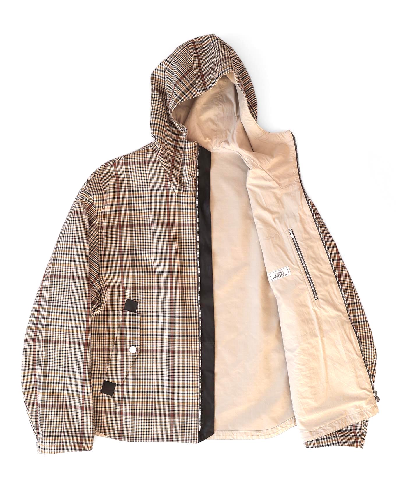 Hermès Mens FW21 Checkered Water Repellant Windbreaker Jacket