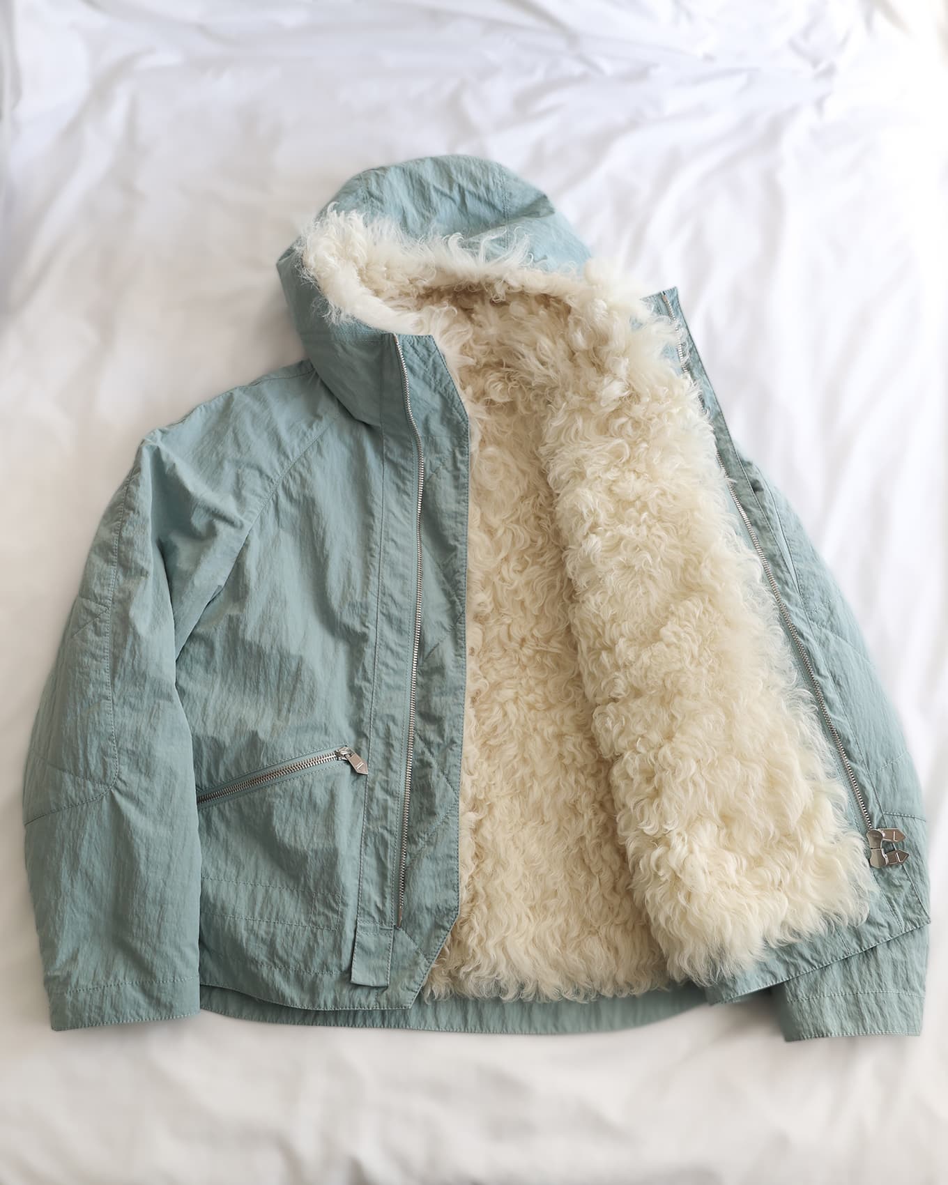 Hermès Mens FW22 Blue Lamb Fur Lined Runway Jacket