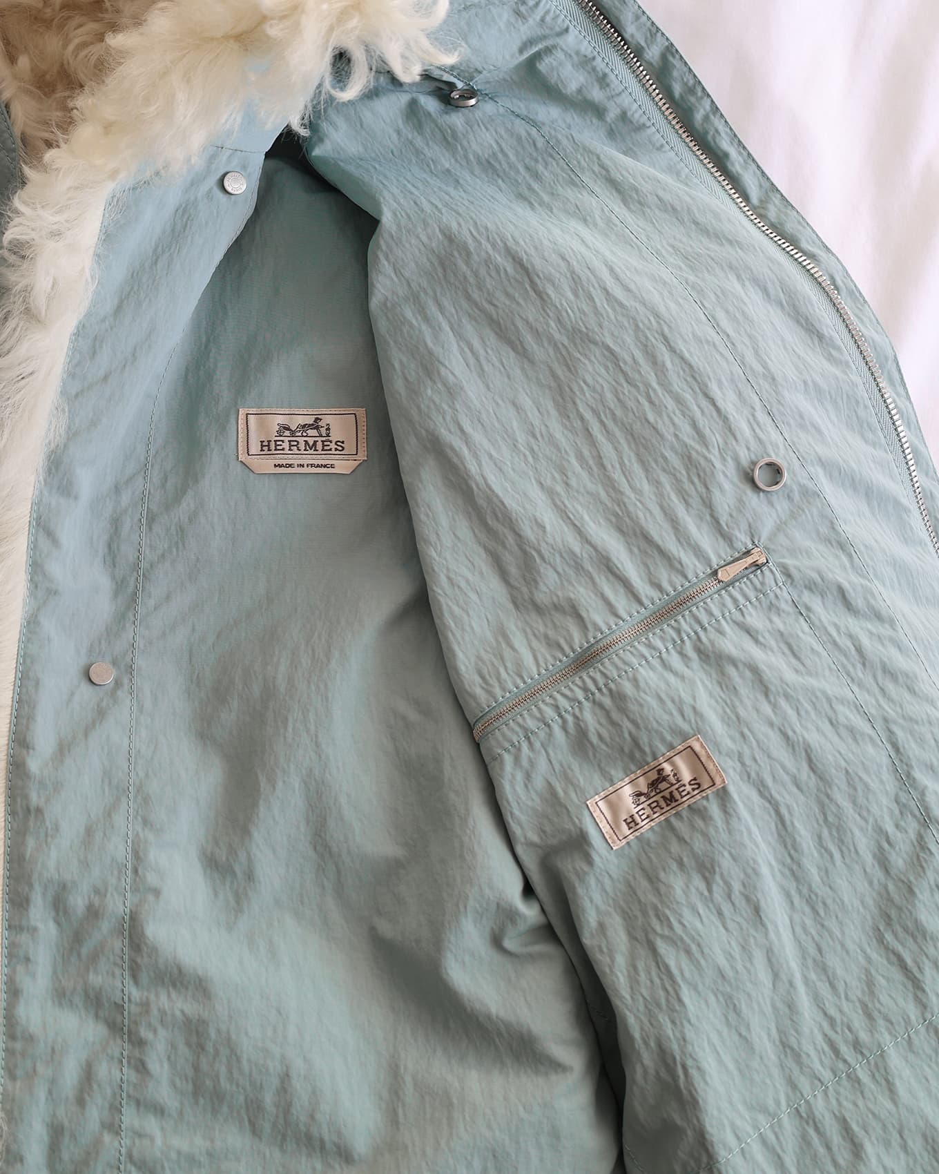 Hermès Mens FW22 Blue Lamb Fur Lined Runway Jacket