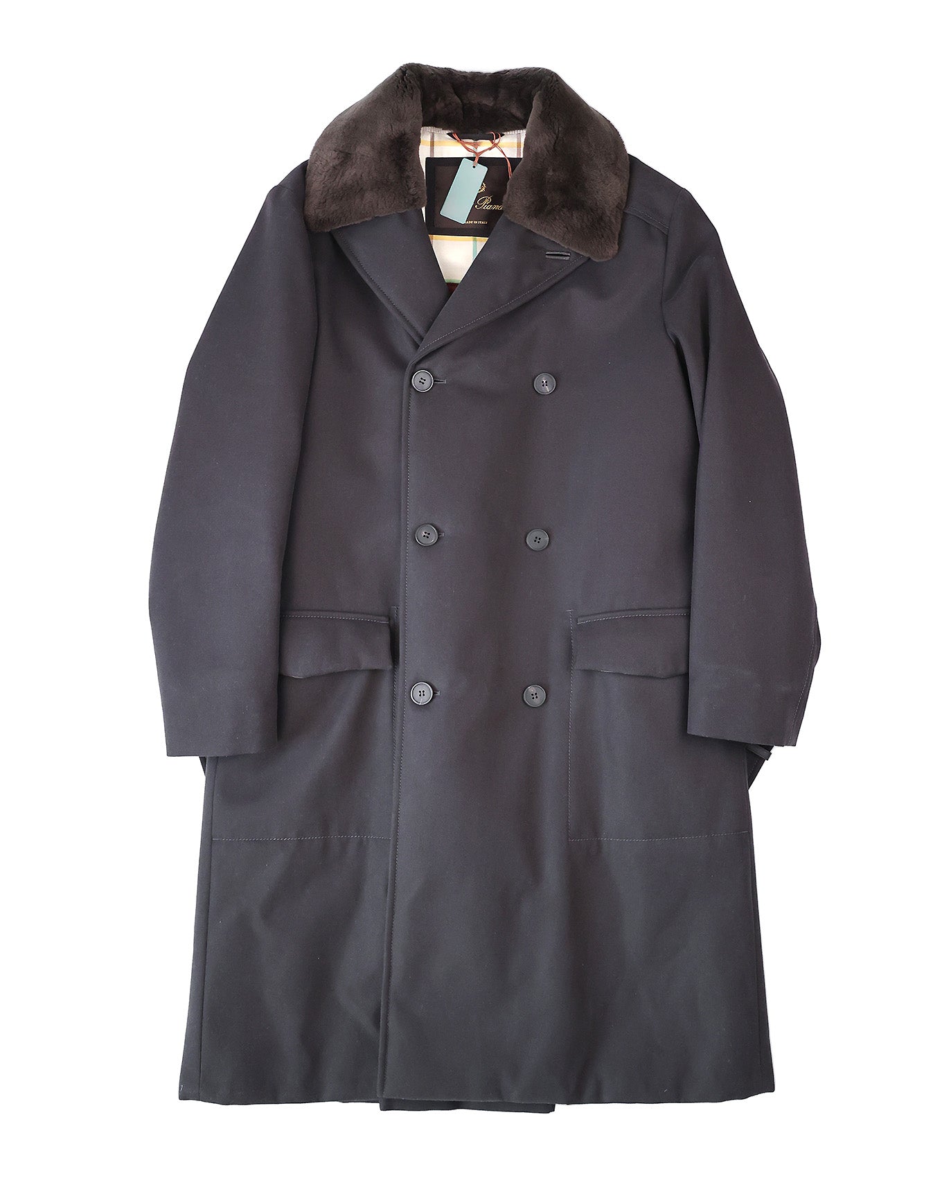 Loro Piana Black Heavy Cotton Fur Collar Coat