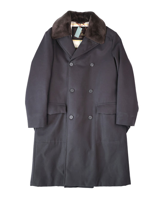 Loro Piana Black Heavy Cotton Fur Collar Coat