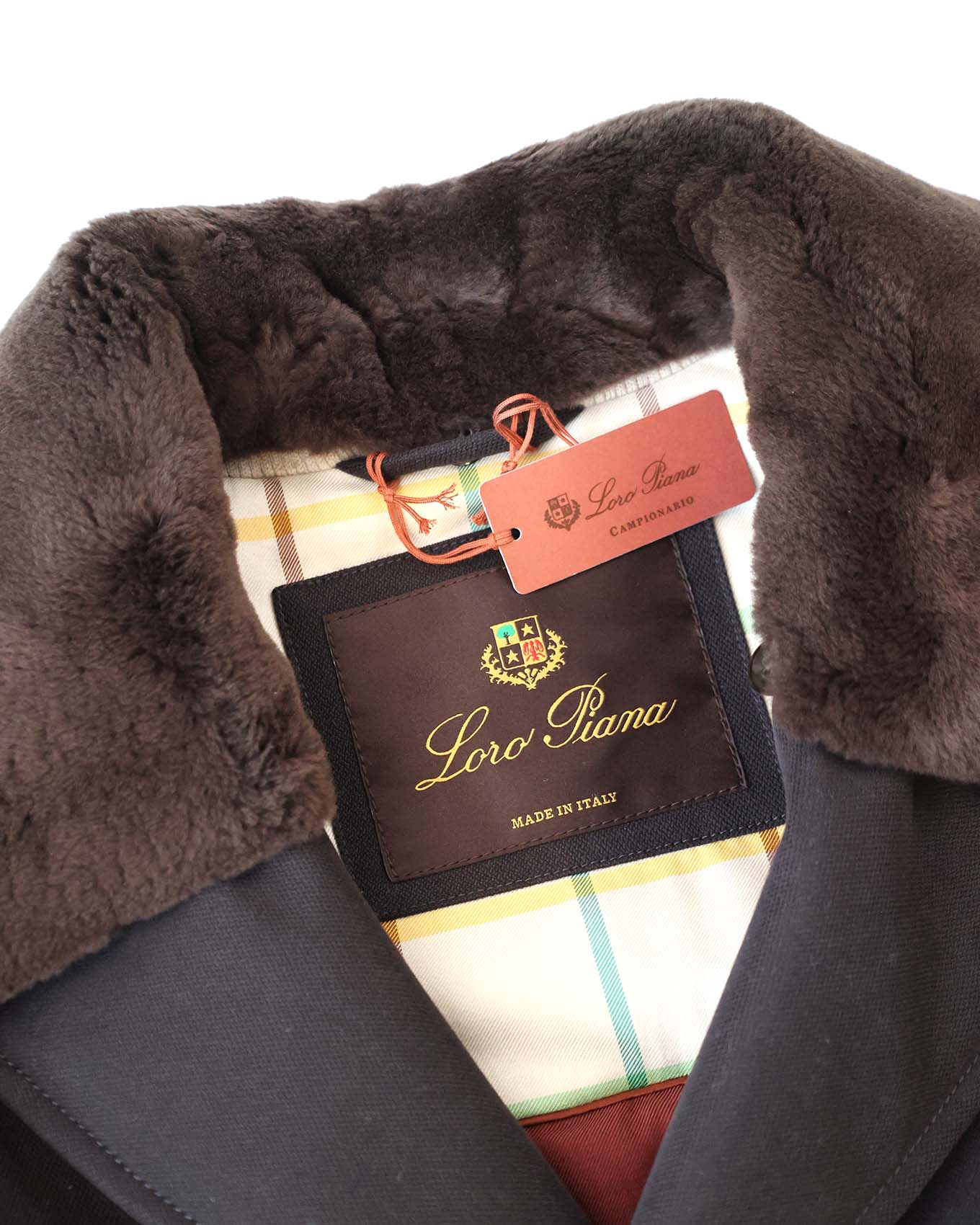 Loro Piana Black Belted Heavy Cotton Fur Collar Coat