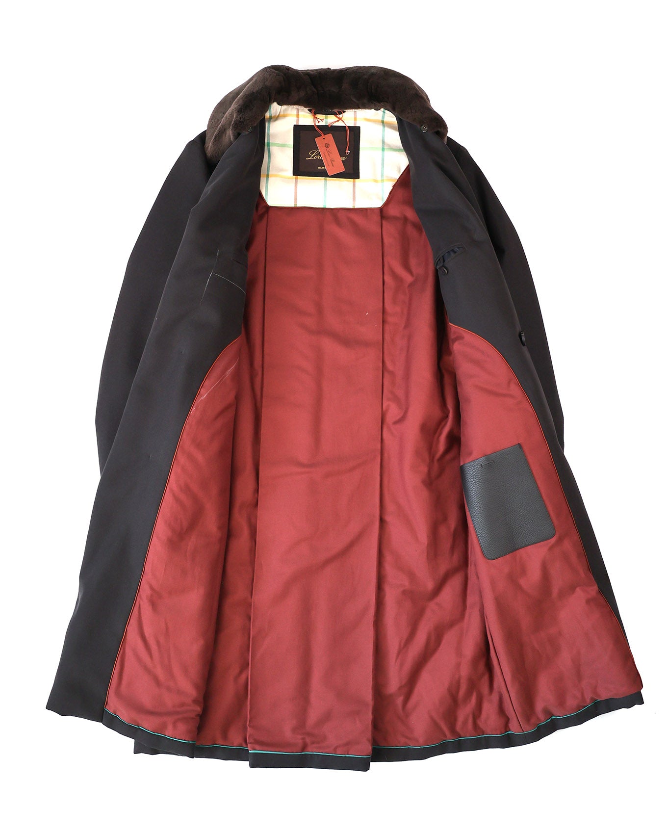 Loro Piana Black Belted Heavy Cotton Fur Collar Coat