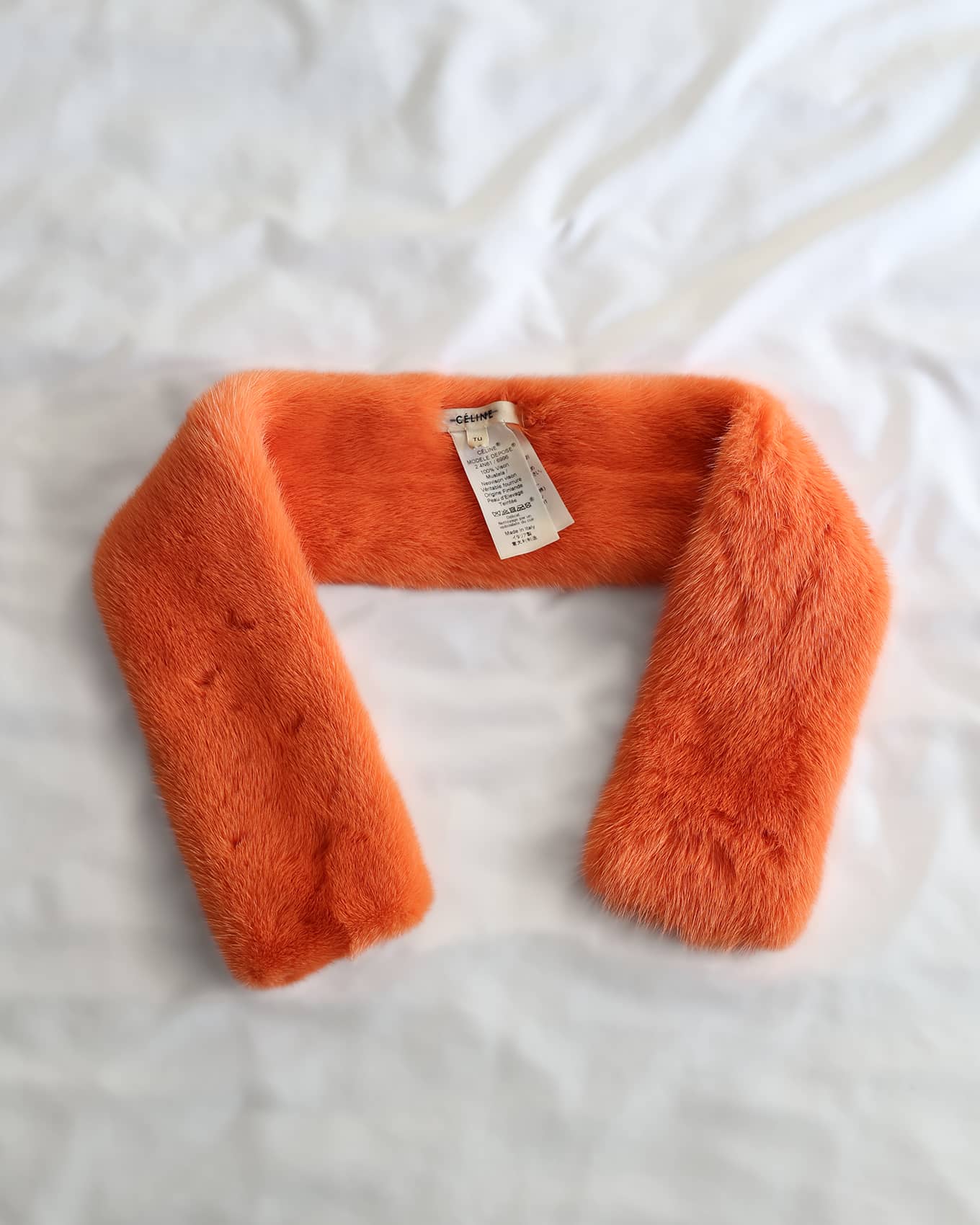 Old Céline by Phoebe Philo FW16 Fall Winter 2016 Orange Shaved Mink Fur Scarf | Eluxe Store