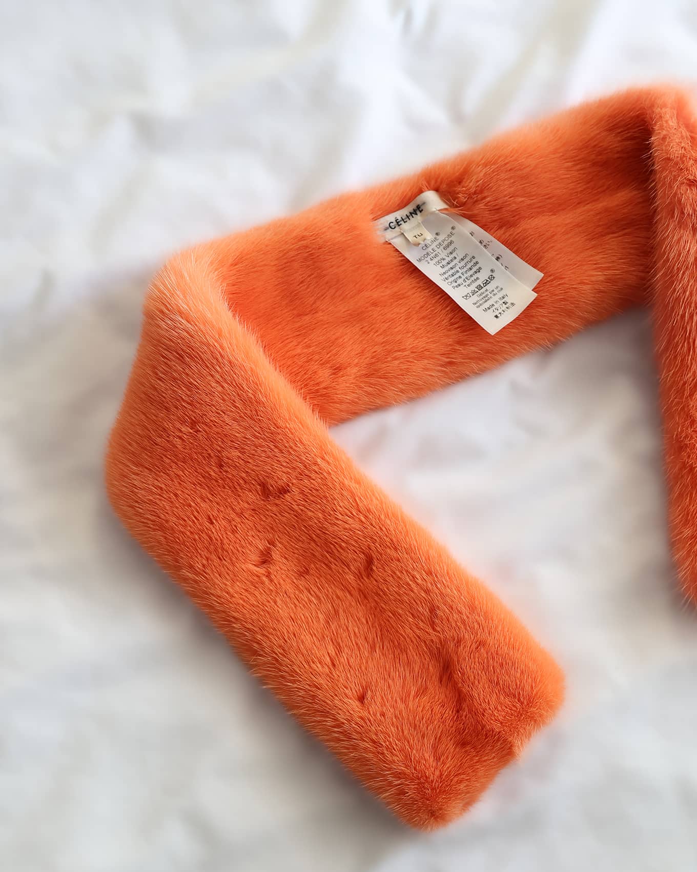 Old Céline by Phoebe Philo FW16 Fall Winter 2016 Orange Shaved Mink Fur Scarf