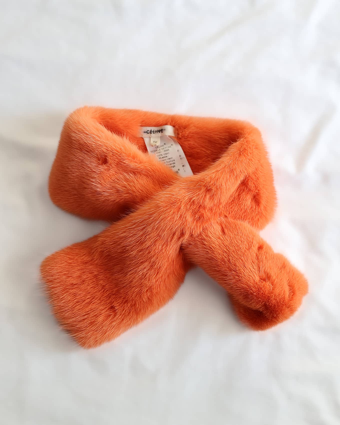 Old Céline by Phoebe Philo FW16 Fall Winter 2016 Orange Shaved Mink Fur Scarf