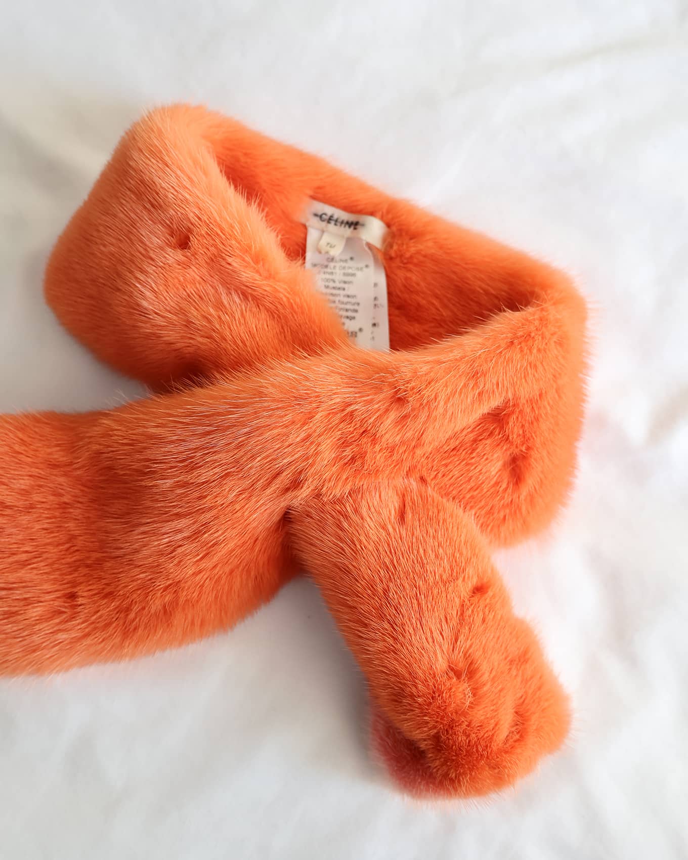 Old Céline by Phoebe Philo FW16 Fall Winter 2016 Orange Shaved Mink Fur Scarf