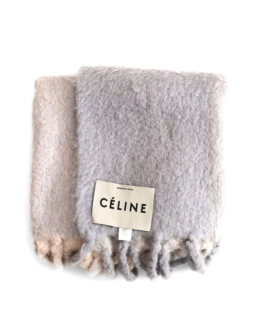 Céline by Phoebe Philo FW17 Runway Grey Checkered Oversized Fuzzy Mohair Throw Blanket | ELUXE STORE