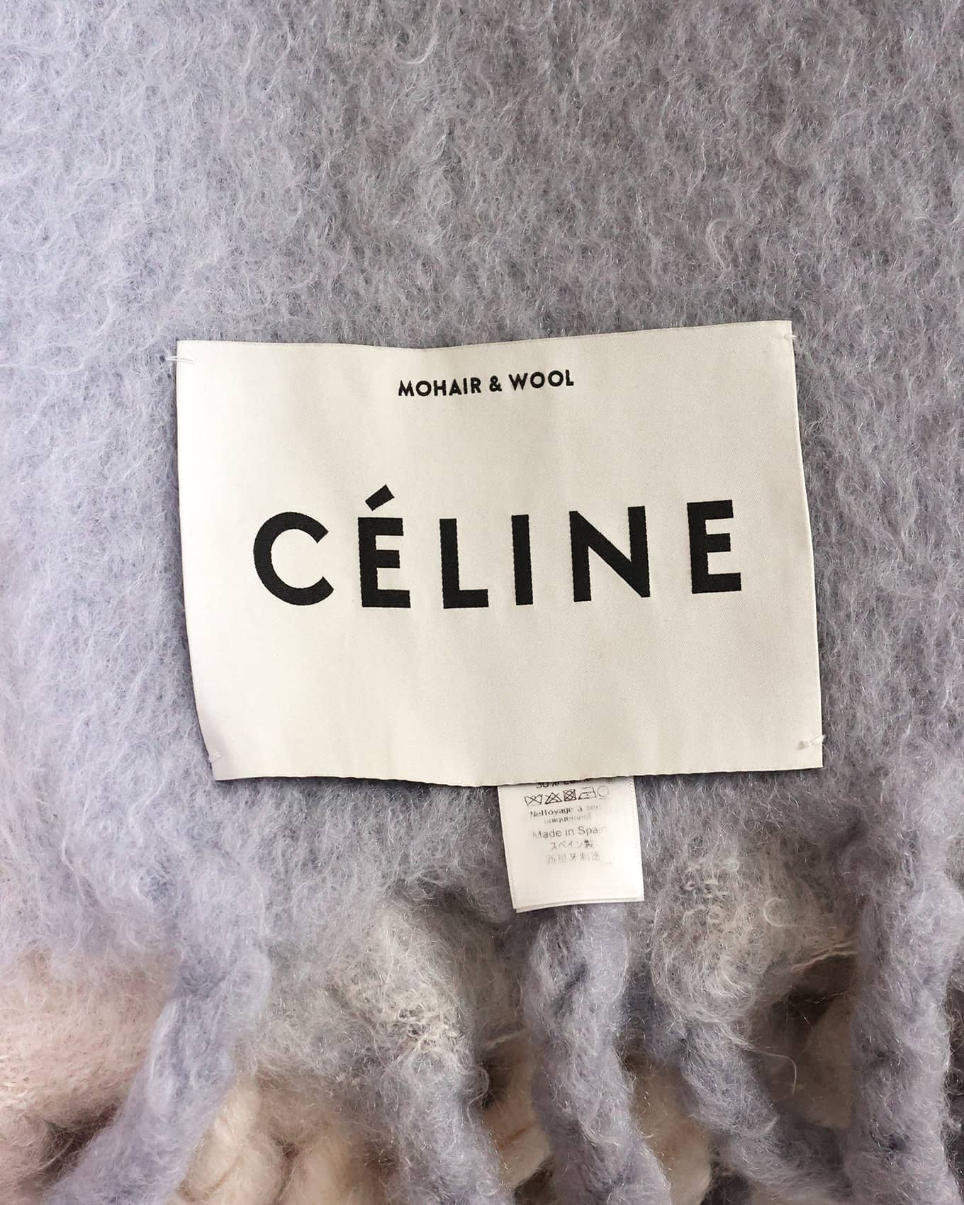 Céline by Phoebe Philo FW17 Runway Grey Checkered Oversized Fuzzy Mohair Throw Blanket | ELUXE STORE