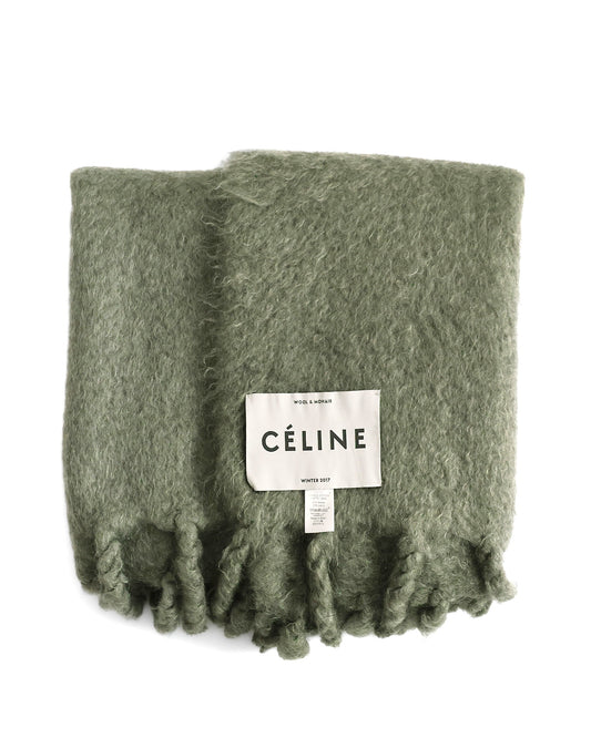 Céline by Phoebe Philo FW17 Runway Khaki Green Oversized Fuzzy Mohair Throw Blanket | ELUXE STORE