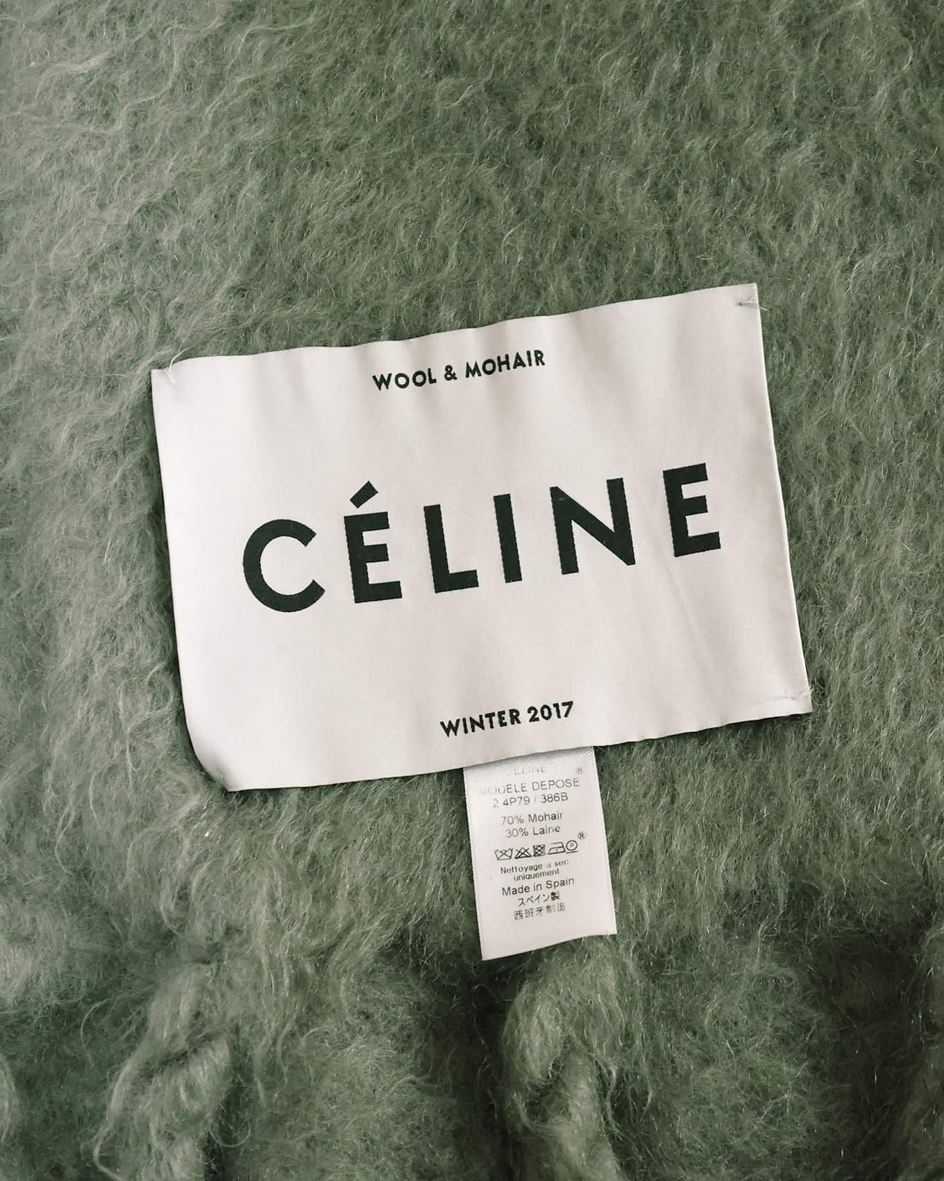 Céline by Phoebe Philo FW17 Runway Khaki Green Oversized Fuzzy Mohair Throw Blanket | ELUXE STORE