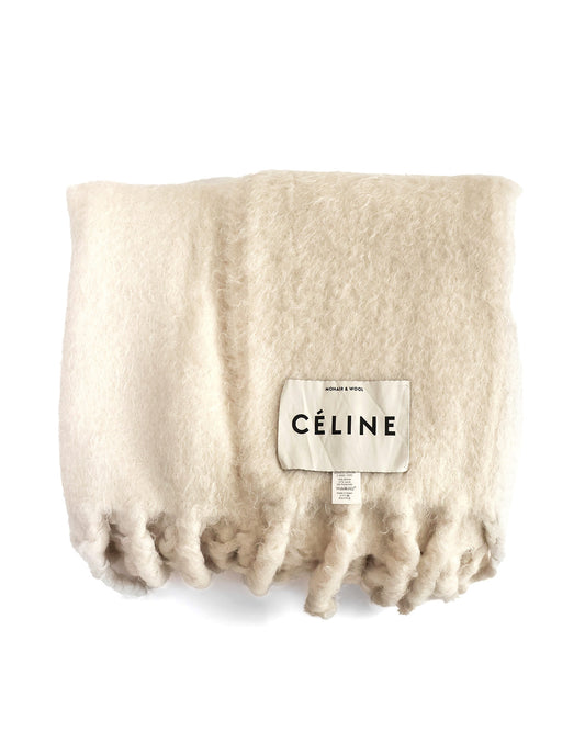 Céline by Phoebe Philo FW17 White Oversized Fuzzy Mohair Throw Blanket