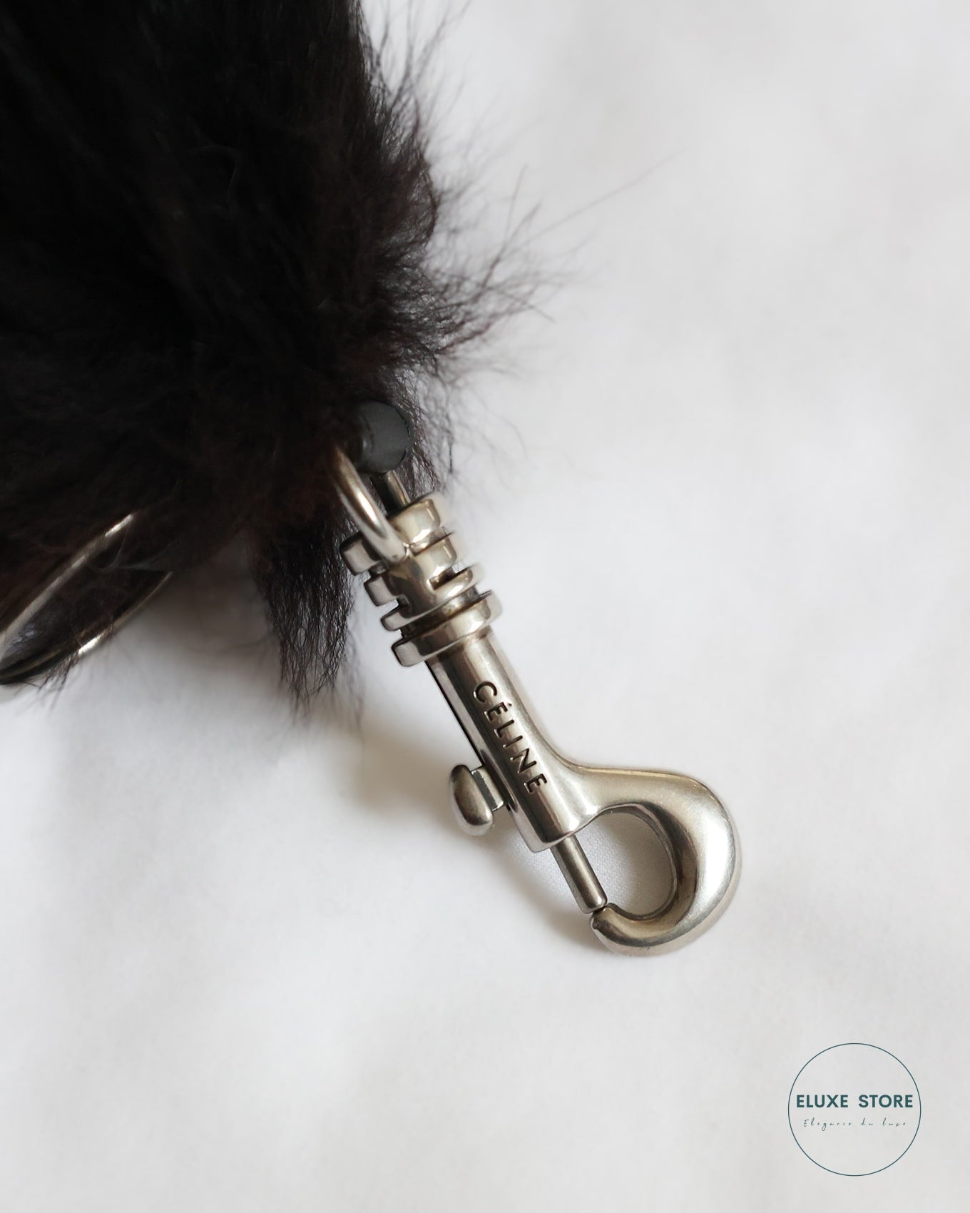 Old Céline by Phoebe Philo Black Foxtail Fur Keychain Pendant | ELUXE STORE
