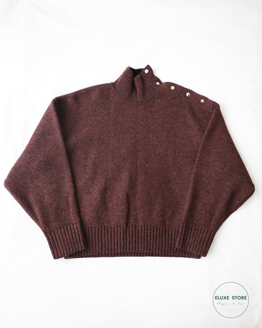 Céline by Phoebe Philo FW17 Burgundy Oversized Cashmere Button Shoulder Sweater