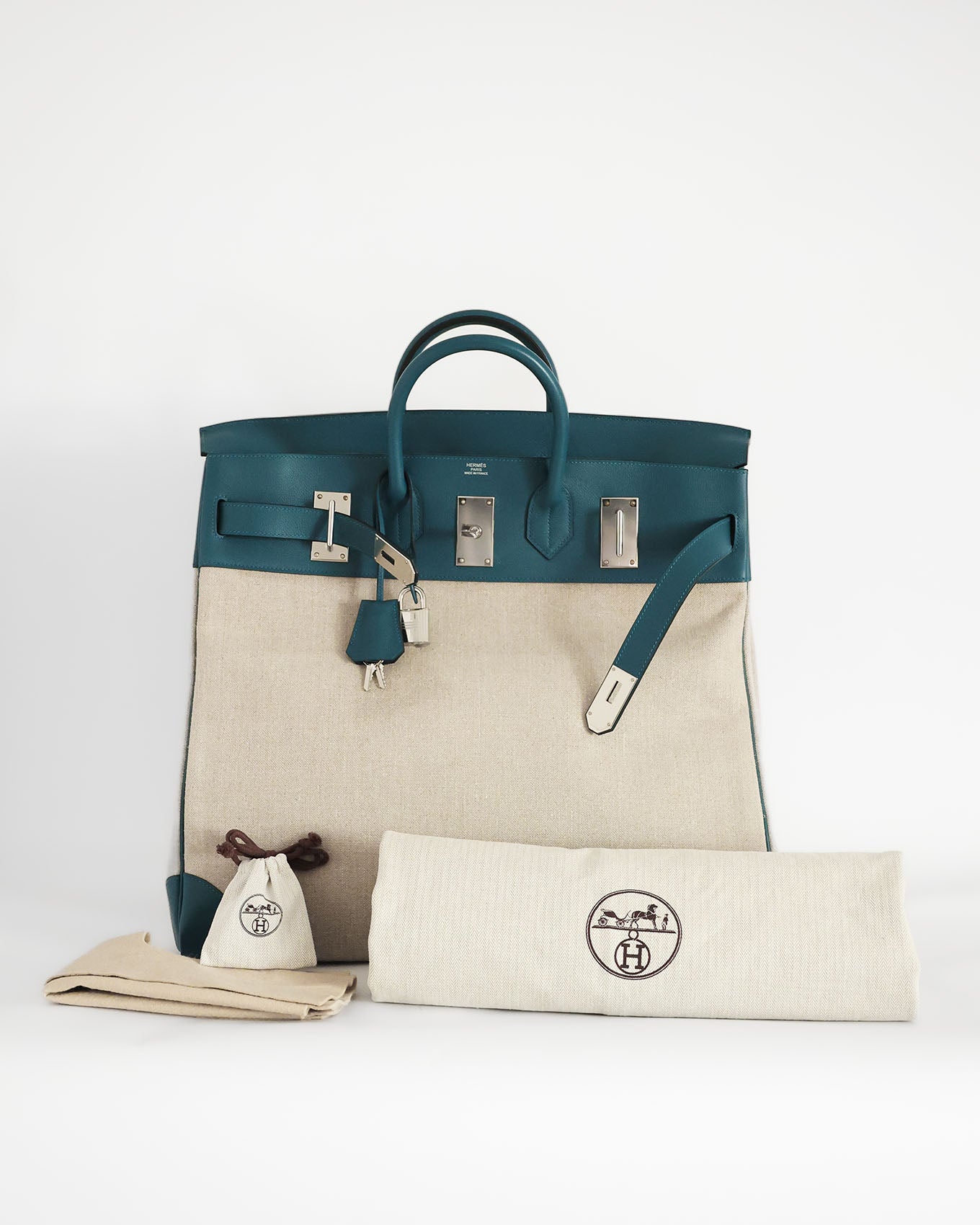 Hermès Birkin HAC 50 Ficelle Evercolour & Toile 2017 full set