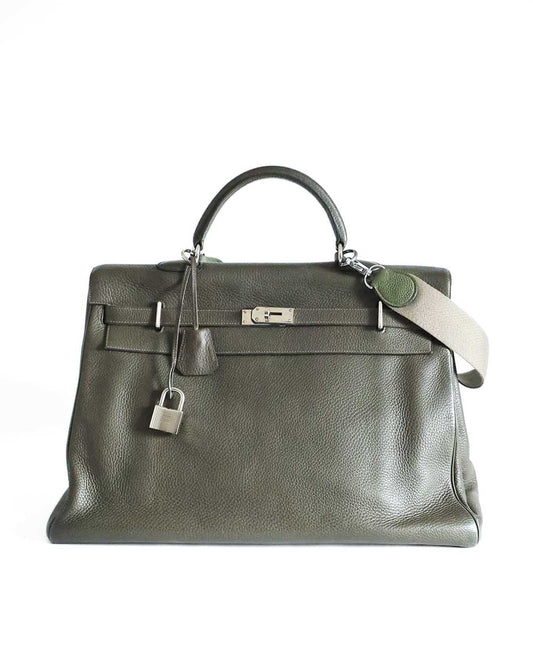 Hermès Kelly 50 Voyage Khaki Green Togo 2002 front view