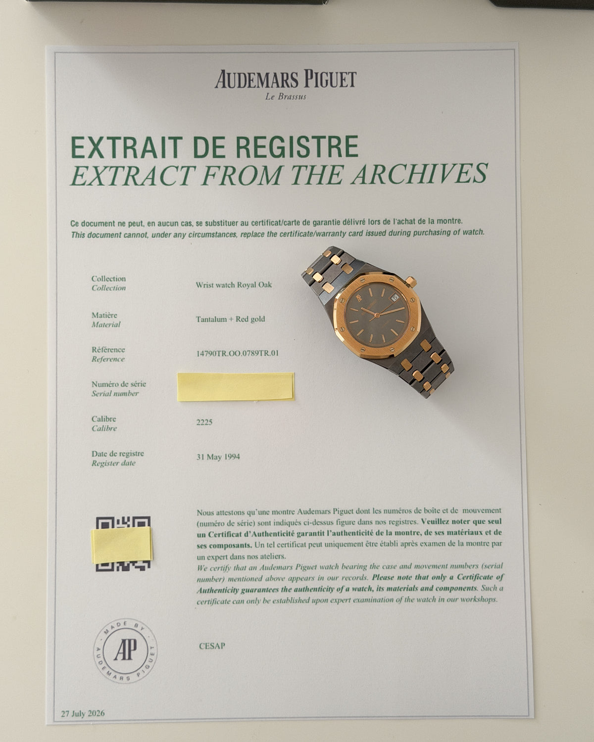Audemars Piguet Royal Oak 14790TR Tantalum & Rose Gold 36mm 1994