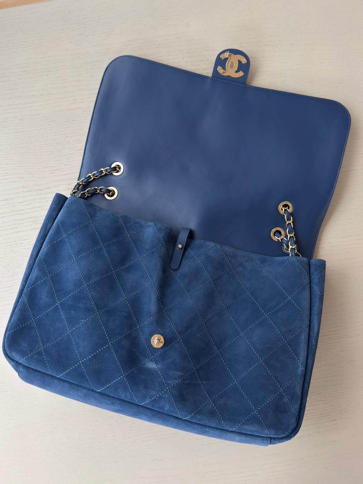 Chanel x Pharrell Williams Blue Suede XXL Classic Flap Bag
