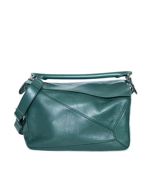 Loewe XL Puzzle Bag Emerald Green Deerskin 2025