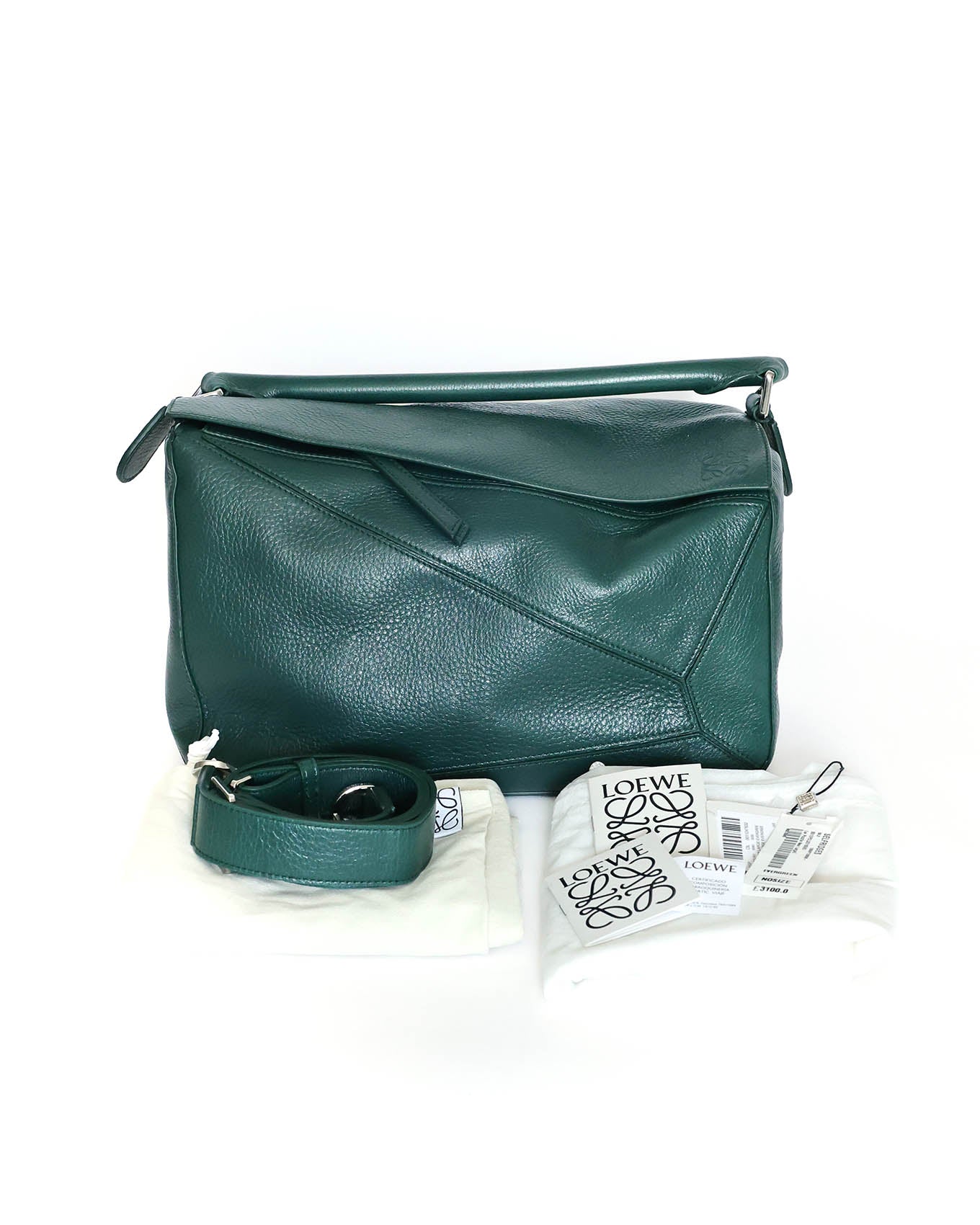 Loewe XL Puzzle Bag Emerald Green Deerskin 2025