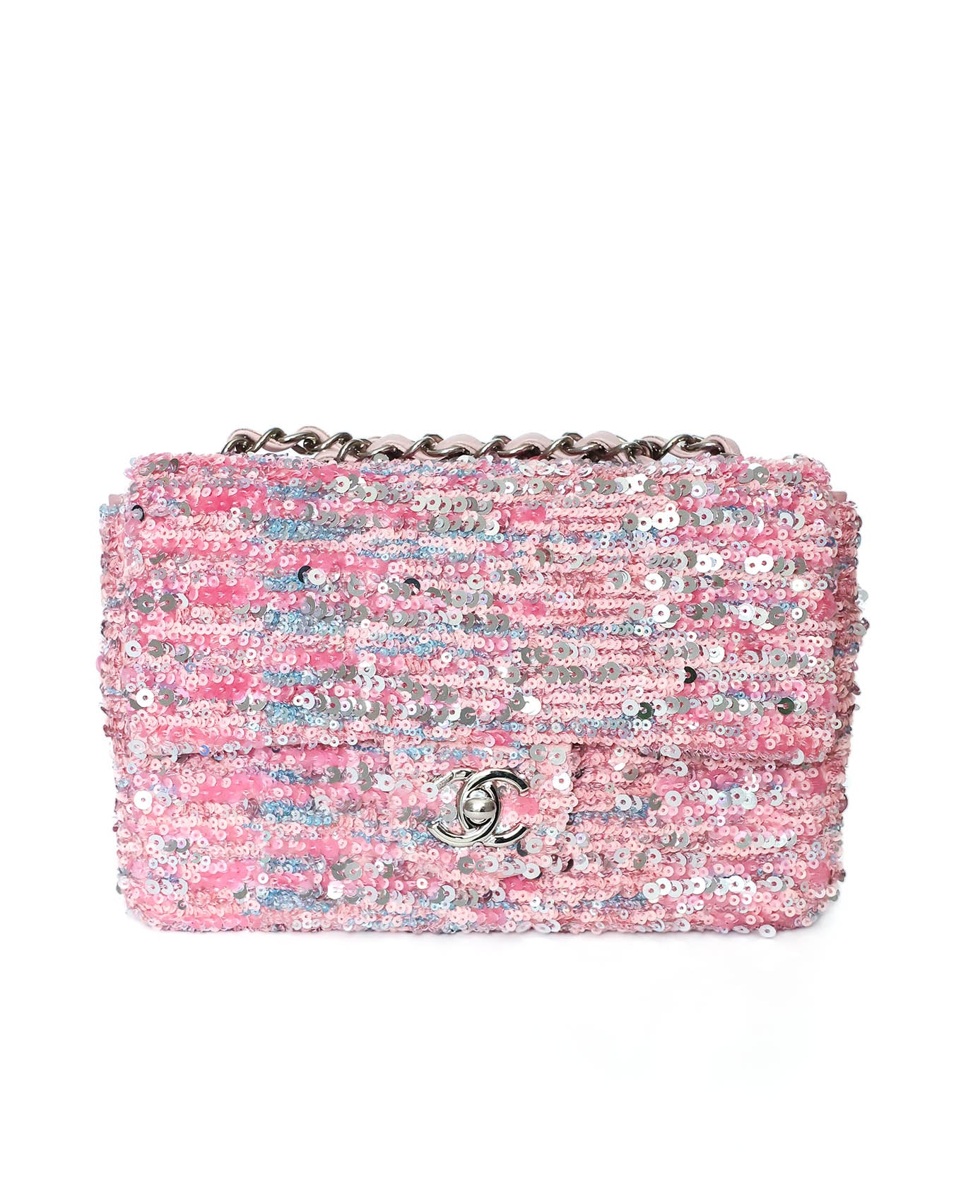 Chanel Pink Sequins Mini Flap Bag with Palladium Hardware 2023