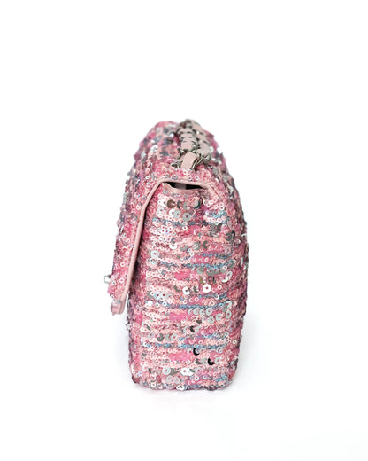 Chanel Pink Sequins Mini Flap Bag with Palladium Hardware 2023