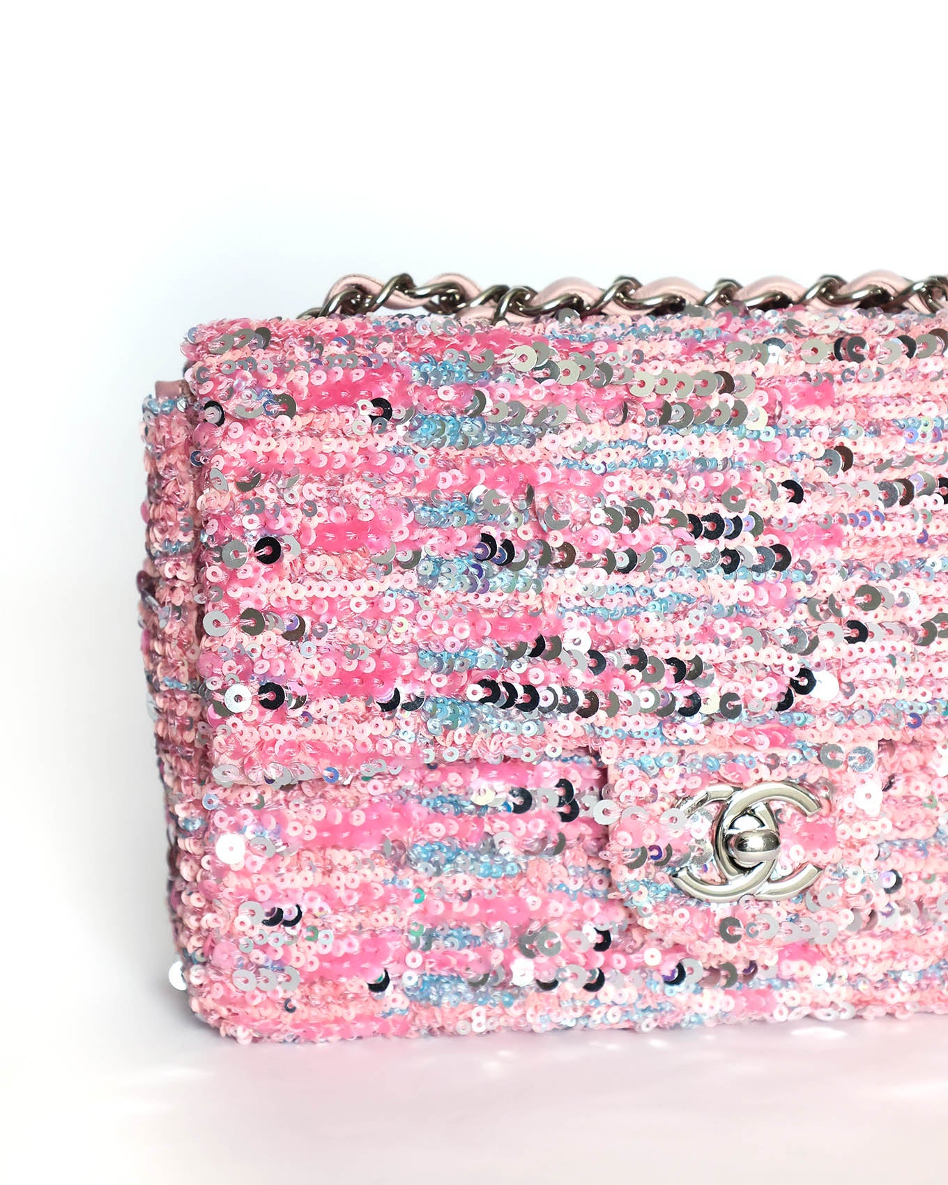 Chanel Pink Sequins Mini Flap Bag with Palladium Hardware 2023