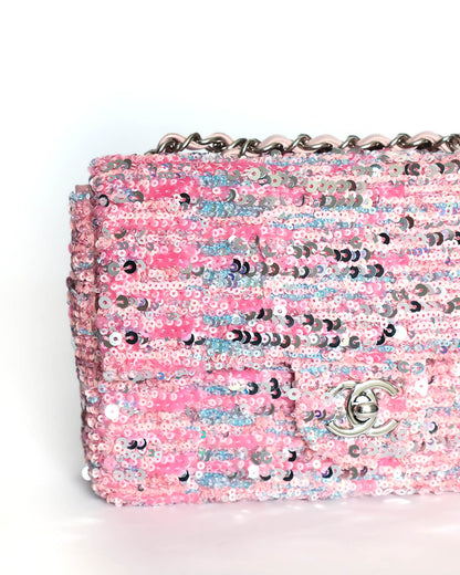 Chanel Pink Sequins Mini Flap Bag with Palladium Hardware 2023