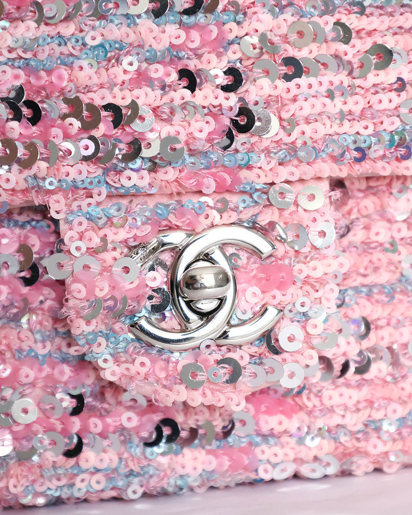 Chanel Pink Sequins Mini Flap Bag with Palladium Hardware 2023