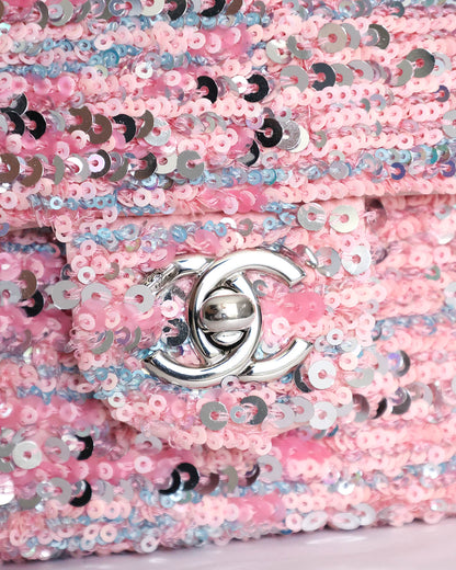 Chanel Pink Sequins Mini Flap Bag with Palladium Hardware 2023