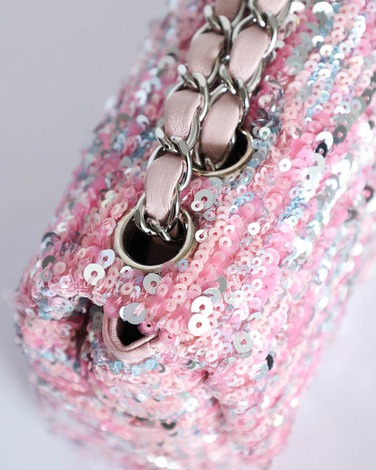 Chanel Pink Sequins Mini Flap Bag with Palladium Hardware 2023