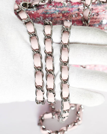Chanel Pink Sequins Mini Flap Bag with Palladium Hardware 2023