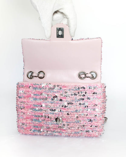Chanel Pink Sequins Mini Flap Bag with Palladium Hardware 2023