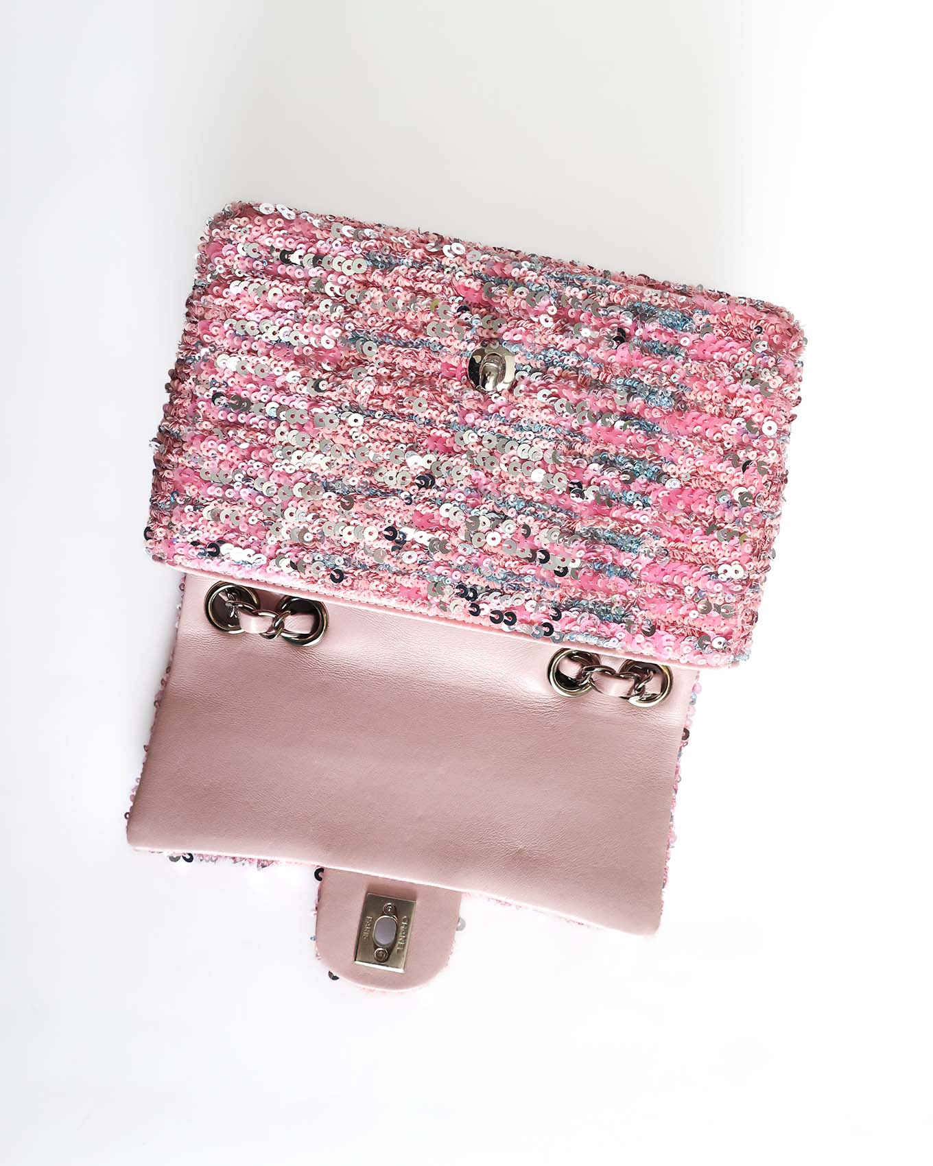 Chanel Pink Sequins Mini Flap Bag with Palladium Hardware 2023