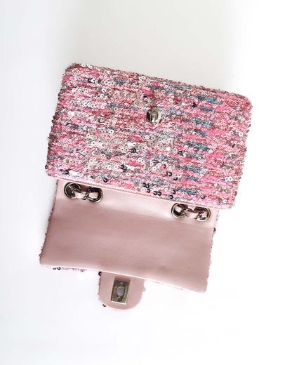 Chanel Pink Sequins Mini Flap Bag with Palladium Hardware 2023