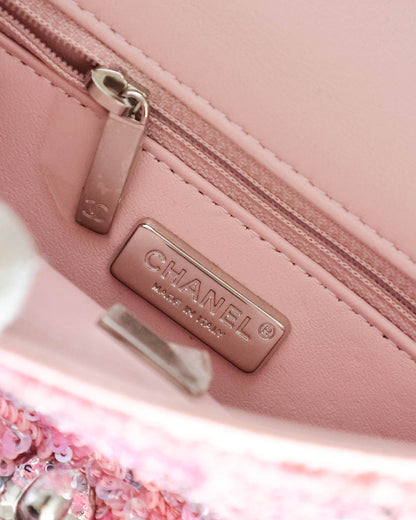 Chanel Pink Sequins Mini Flap Bag with Palladium Hardware 2023