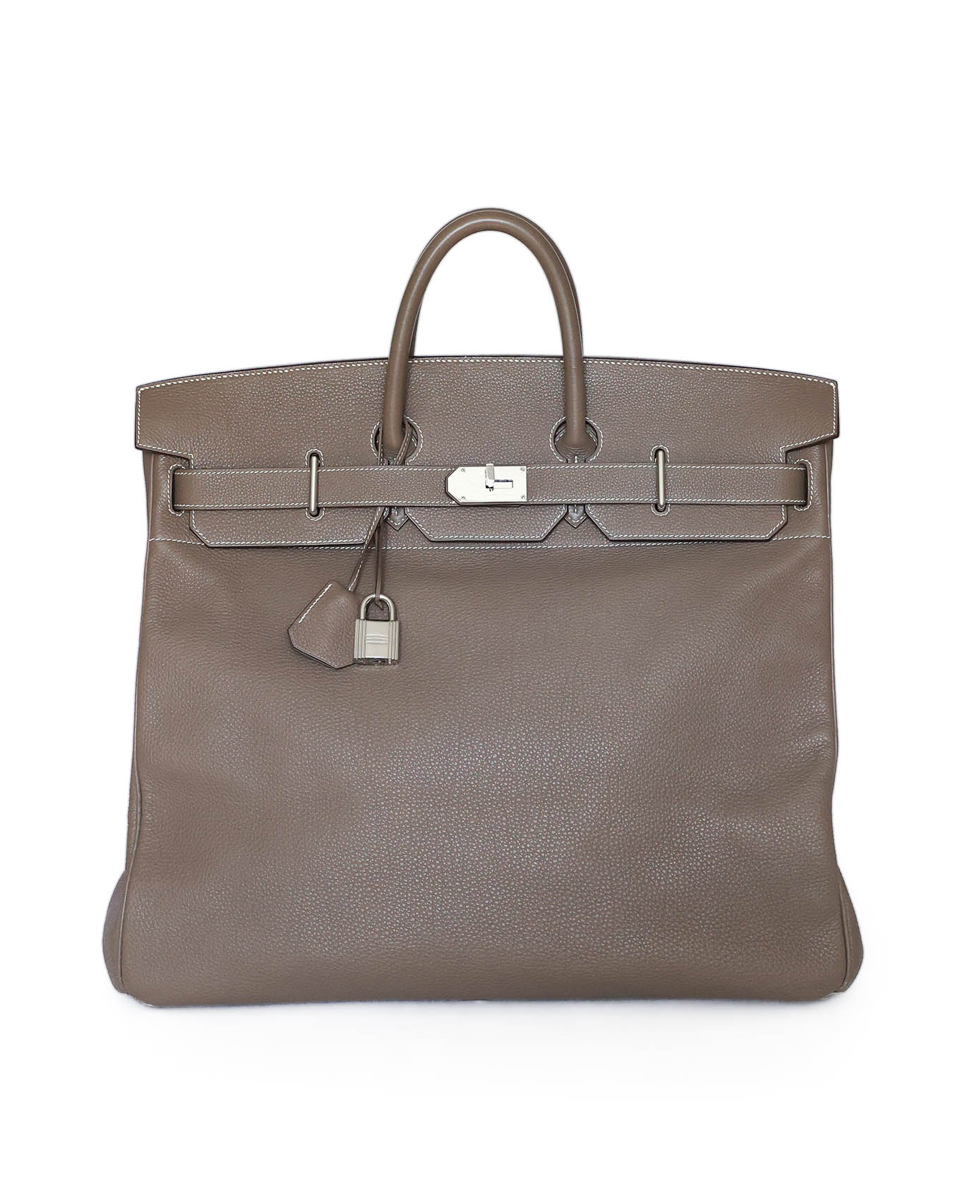 Hermès HAC Haut à Courroies 50 in Etoupe Togo leather with palladium hardware, front view