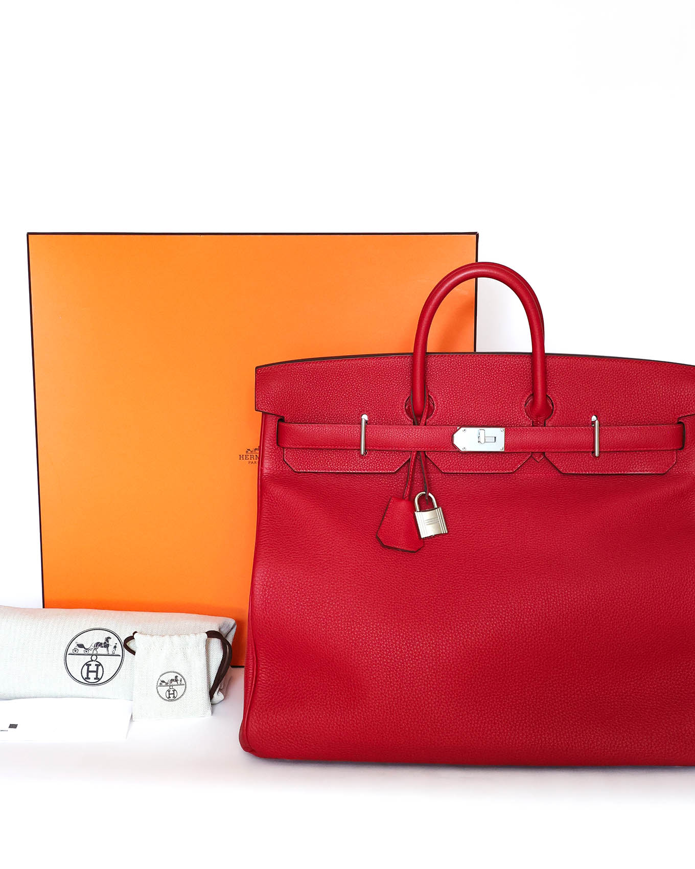 Hermès HAC Haut à Courroies 50 HSS Special Order in Rouge Vif Togo Full Set for sale