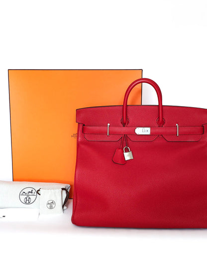 Hermès HAC Haut à Courroies 50 HSS Special Order in Rouge Vif Togo Full Set for sale